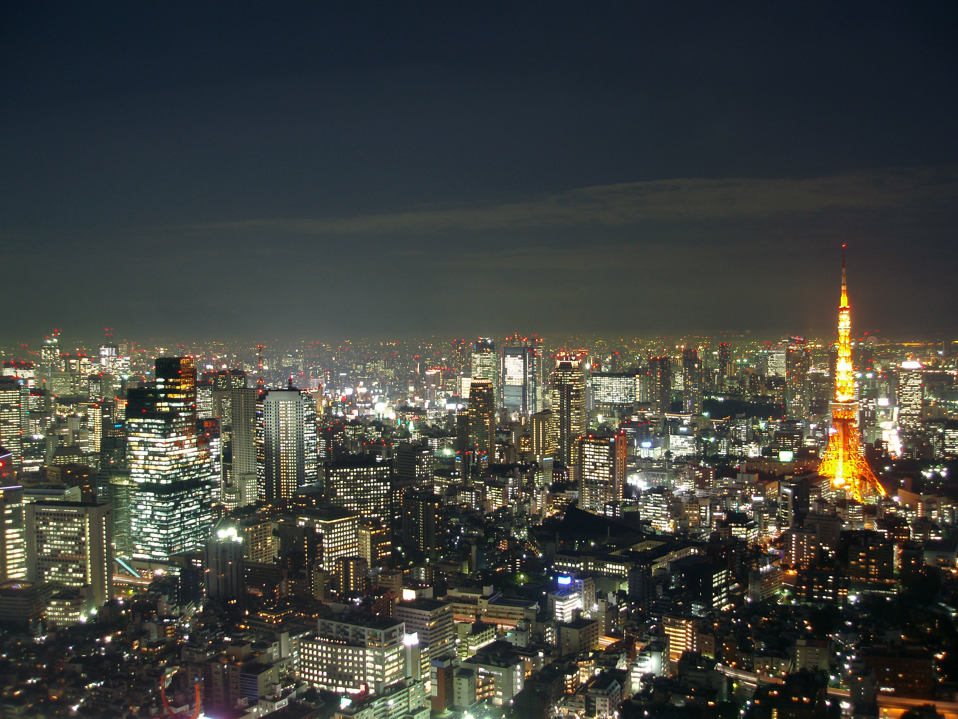 japan, tokyo, tokyo skyline at night, dusk, sunset, nights, street, colours, illuminated, lit up, tv tower, transmitter, soduim vapour